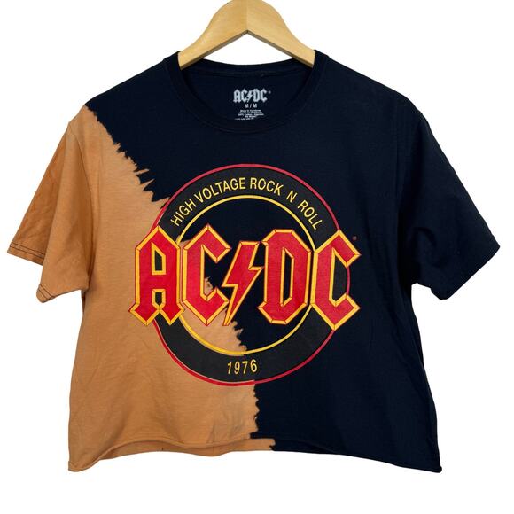 5 for $25| ACDC Size M High Voltage Rock and Roll 1976 Bleached Crop Tee - Picture 1 of 8